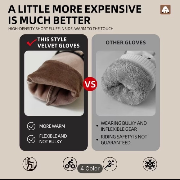 Saint Ming Warm Beige Velvet Fleece-Lined Touchscreen Windproof Winter Gloves - Picture 8 of 12
